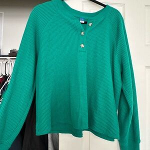 Old Navy size Large Green Waffle Knit Button-Up Top